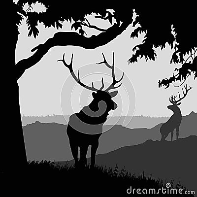 Monotonic illustration of two elks Vector Illustration