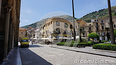 Monreale, Italy - May 26, 2023: People resting in the street in Monreale town, Sicily, Italy Editorial Stock Photo