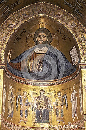 Monreale, mosaic of Christ Pantocrator Stock Photo