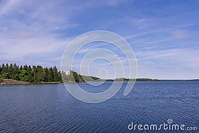 Monrepos park view from water. Vyborg, Russia Stock Photo