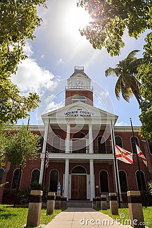 Monroe County Courthouse with a Large Kapok tree Ceiba pentandra, Editorial Stock Photo