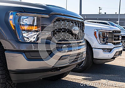 Monroeville, Pennsylvania, USA February 25, 2024 Two Ford F150 Pickup trucks for sale at a dealership Editorial Stock Photo