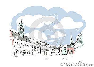 Mons Belgium Europe vector sketch city illustration line art Cartoon Illustration