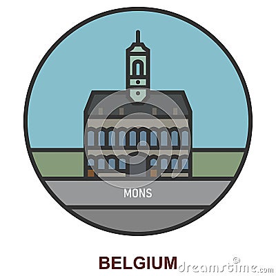 Mons. Cities and towns in Belgium Vector Illustration