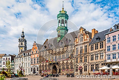 Main square with City Hall in Mons, Belgium. Stock Photo