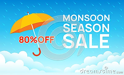 Monsoon sale offer rain season background. Rainy monsoon promotion poster template Vector Illustration