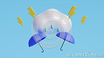 Monsoon season offer and sale banner. Umbrella,cloud and thunder.3D render illustration Cartoon Illustration