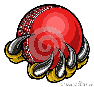 Monster or animal claw holding Cricket Ball Vector Illustration