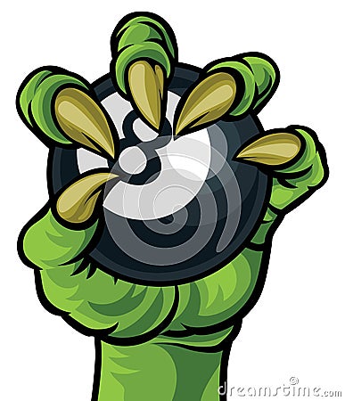 Pool Billiards Ball Monster Hand Claws Talons Vector Illustration