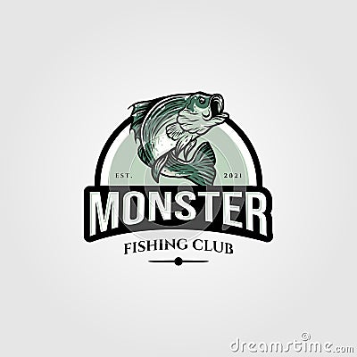 Monster bass logo vector template illustration design, fishing club logo design Vector Illustration