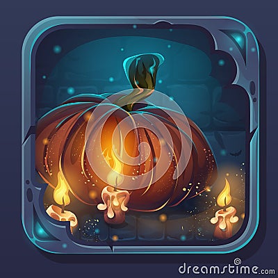 Monster battle GUI icon - pumpkin and candles Vector Illustration