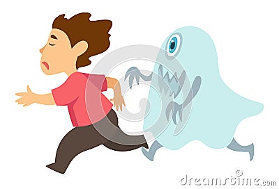 Monster chasing boy isolated character nightmare and fear Vector Illustration