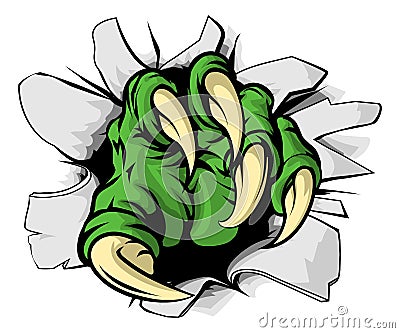 Monster claw ripping hole Vector Illustration