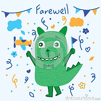 Monster cute farewell Vector Illustration