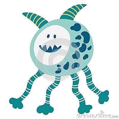 Monster. Cute space monster for kids and toys. Funny bright character in a hand-drawn cartoon doodle style. Ideal for packaging Vector Illustration