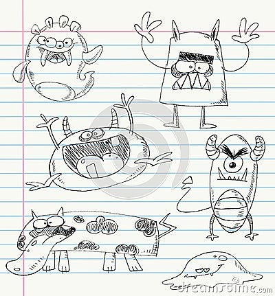 Monster doodles set 2 Vector Illustration