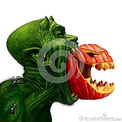 Monster Eating Jack O Lantern Cartoon Illustration