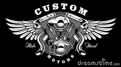 Monster engine with wings t-shirt design on dark background Stock Photo