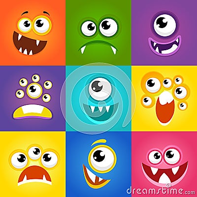 Monster expressions. Funny cartoon faces vector Vector Illustration