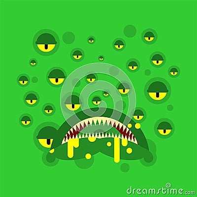 Monster face. Teeth and jaws of green monstrosity Stock Photo