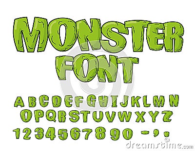Monster font. Green scary letters. Vector alphabet. Live Abc Vector Illustration