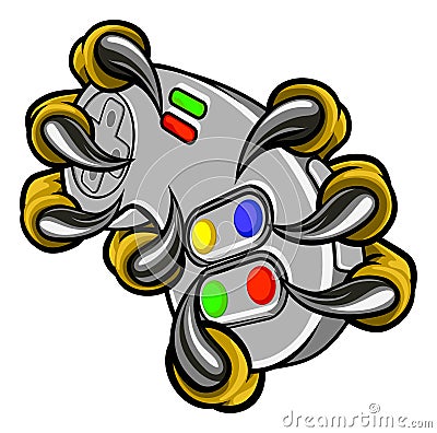 Monster Gamer Claws Holding Games Controller Vector Illustration