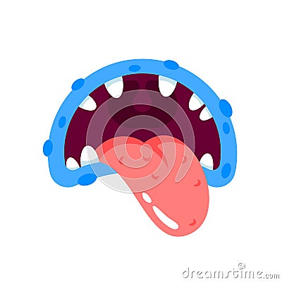 Monster mouth with teeth. Mouth with emotions, teeth, tongue, lips. Vector Illustration