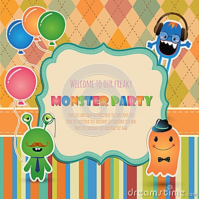 Monster party invitation card design Vector Illustration