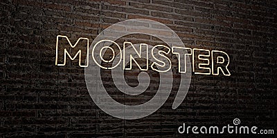 MONSTER -Realistic Neon Sign on Brick Wall background - 3D rendered royalty free stock image Stock Photo