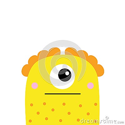 Monster sad face head icon. Happy Halloween. Eyes, fang tooth. Cute cartoon boo spooky character. Kawaii funny baby. Yellow Vector Illustration