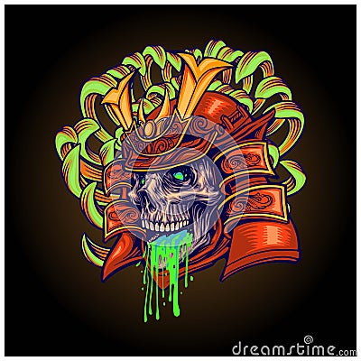 Monster samurai warrior skull helmet Vector Illustration