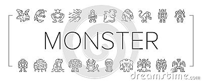 Monster Scary Fantasy Characters Icons Set Vector Vector Illustration