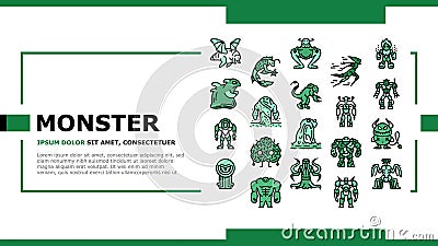 Monster Scary Fantasy Characters landing header vector Vector Illustration