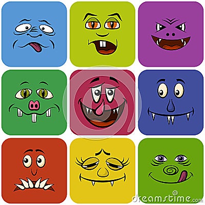 Monster Smileys, Set Vector Illustration