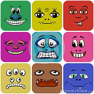 Monster Smileys, Set Vector Illustration