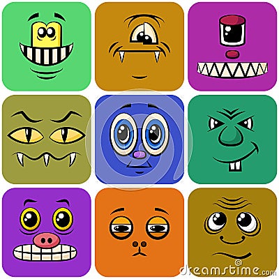 Monster Smileys, Set Vector Illustration