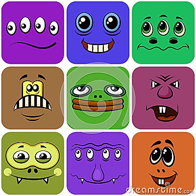 Monster Smileys, Set Vector Illustration