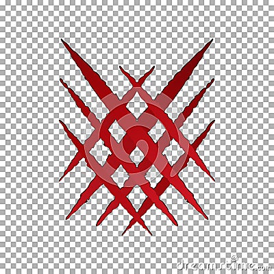 Monster tear claw scratch, cross mark. Llion break paper isolated on transparent background. Red Cla Vector Illustration