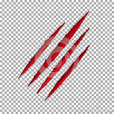 Monster tear claw scratch mark. Llion break paper isolated on transparent background. Red Claws scra Vector Illustration