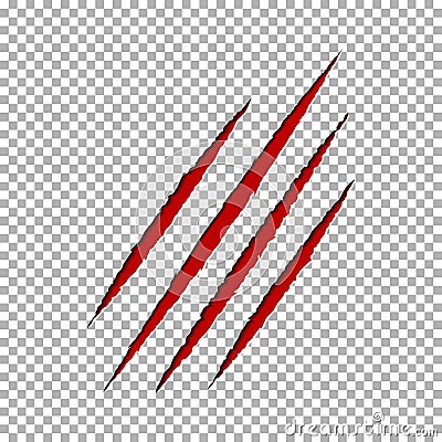 Monster tear claw scratch mark. Llion break paper isolated on transparent background. Red Claws scra Vector Illustration