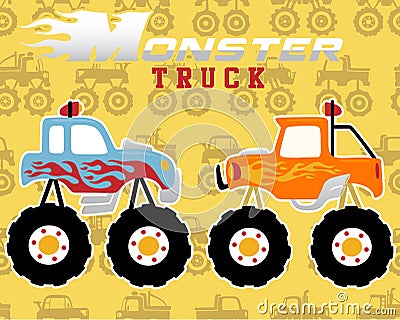 Monster truck cartoon on seamless pattern vector of monster trucks Vector Illustration