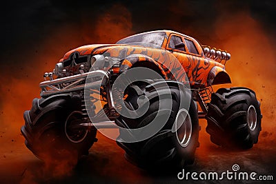 Monster truck giant orange fire. Generate Ai Stock Photo