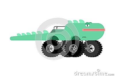 Monster Truck lizard. Cartoon car animal on big wheels. vector illustration Vector Illustration