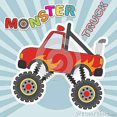 Monster truck red car cartoon character. Vector illustration. Vector Illustration