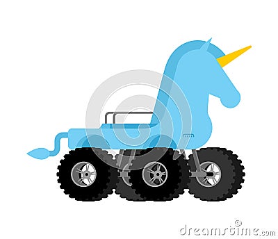 Monster Truck unicorn. Cartoon car animal on big wheels. vector illustration Vector Illustration