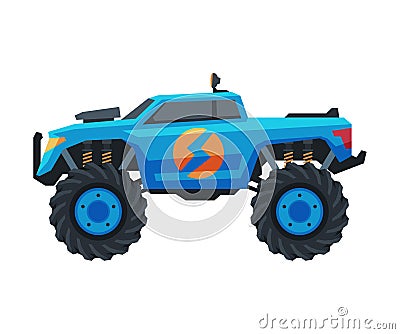 Monster Truck Vehicle, Blue Pickup with Large Tires, Heavy Professional Transport Vector Illustration Vector Illustration