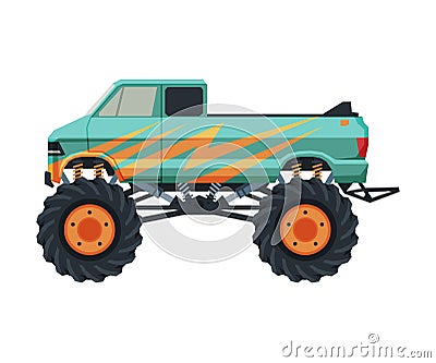 Monster Truck Vehicle, Heavy Pickup Car with Large Tires Vector Illustration Vector Illustration