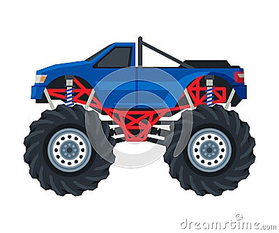 Monster Truck Vehicle, Pickup Car with Large Tires, Heavy Professional Transport Vector Illustration Vector Illustration