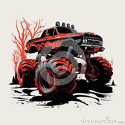 Monster trucks vector illustration perfect for T-shirt, Apparel or merchandise design Cartoon Illustration