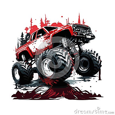 Monster trucks vector illustration perfect for T-shirt, Apparel or merchandise design Cartoon Illustration